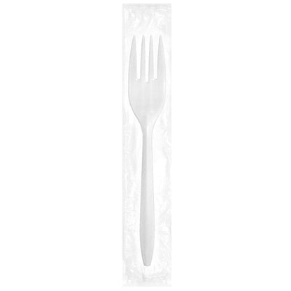 Medium Weight Ind. Wrapped Polypropylene Forks, White - Daxwell