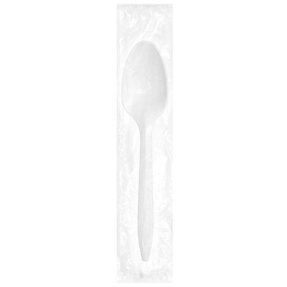 Medium Weight Ind. Wrapped Polypropylene Teaspoons, White - Daxwell