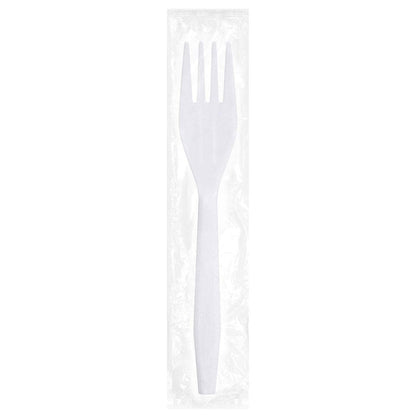 Medium-Heavy Weight Ind. Wrapped Polypropylene Forks, White - Daxwell