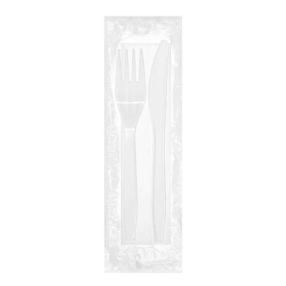 Medium Heavy Weight Wrapped Polypropylene Cutlery Kits, White - Fork, Knife, Napkin - Daxwell